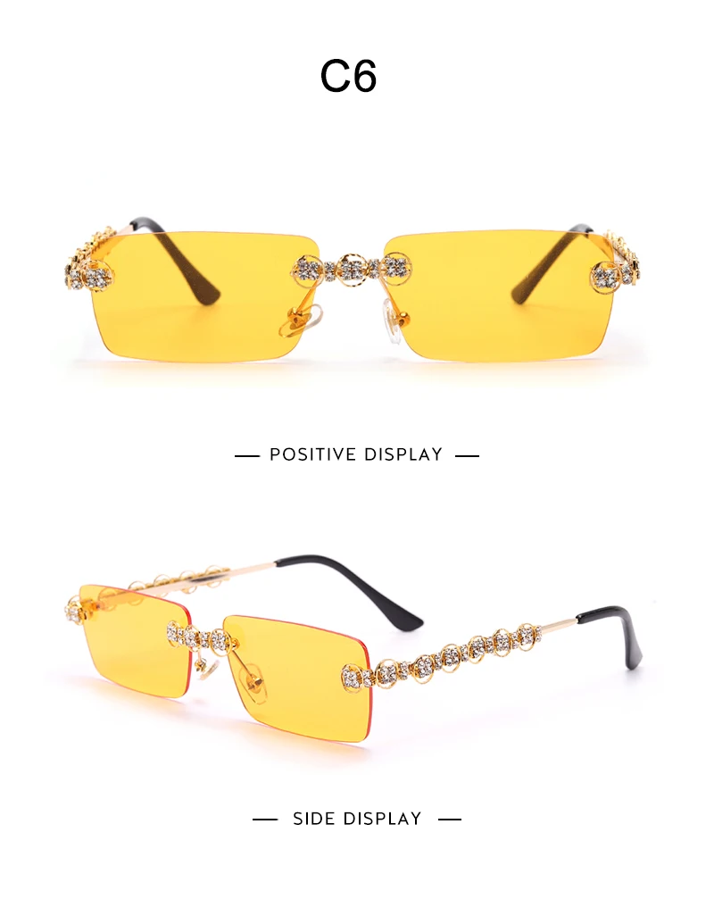 Rimless Diamond Sunglasses Women 2021 Rectangle Steampunk Sun Glasses Crystal Vintage Rhinestone Glasses Eyewear UV400 Oculos oversized sunglasses