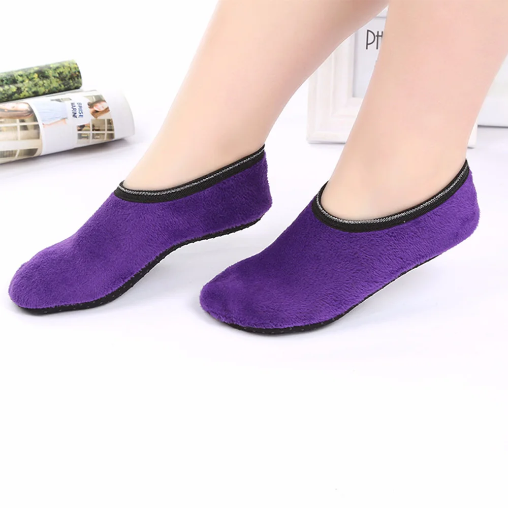 purple-S 1 пара женских детских носков зимние носки-тапочки бархатные короткие нескользящие носки-лодочки однотонные теплые носки - Цвет: purple-S