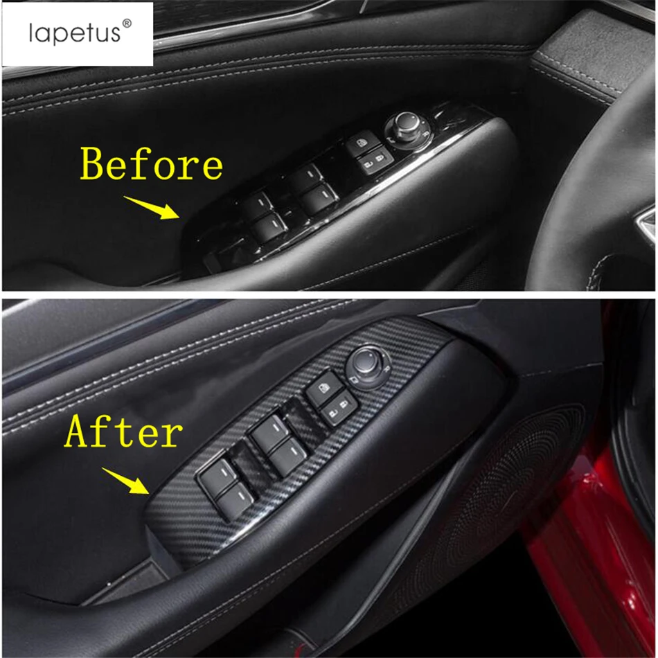 Lapetus аксессуары подходят для Mazda 6 ABS подлокотник на внутреннюю сторону двери окна пульт управления с помощью переключателя рельефная Накладка для отделки из углеродного волокна