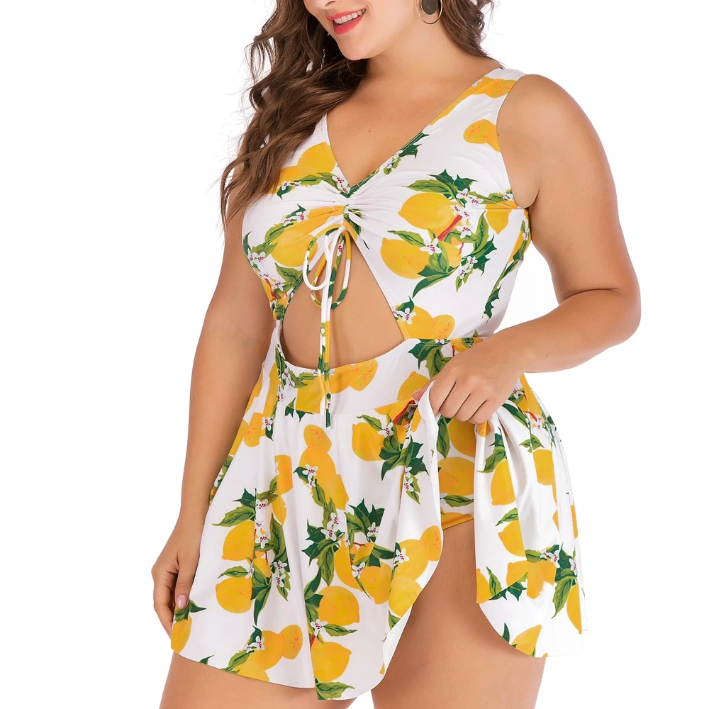 Plus Size Swimwear Women One-Piece Push Up Large Swimsuit Skirt Big Size Swimdress Swimming Suit Summer Tankini Dress 5XL