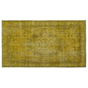

Handmade Yellow Vintage Overdyed Turkish Area Rug 146x257 Cm-4'9''X8'5''