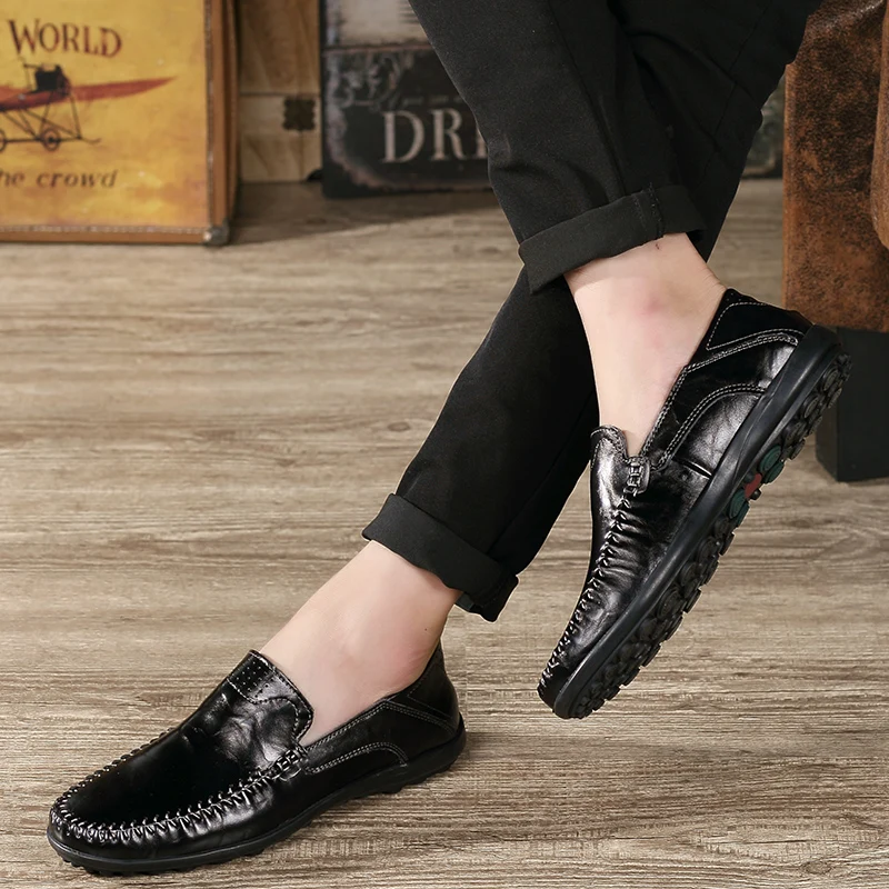 

Leather Men Casual Shoes Luxury Brand 2019 Men Loafers Moccasins Sapatos Masculino Slip on Black Driving Shoes Plus Size 38-46 I