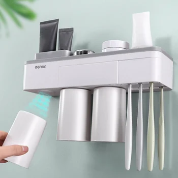 

Magnetic Adsorption Inverted Toothbrush Holder Makeup Cleanser Phone Toothpaste Bathroom Storage Rack Wall Mount Bathroom Set #