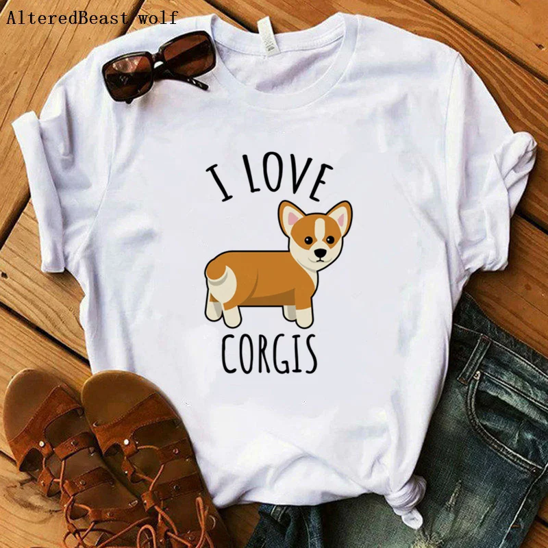

I Love Corgi tshirt fashion top tees female cartoon tshirt print Graphic t-shirt female clothes t shirt funny new fashion tops