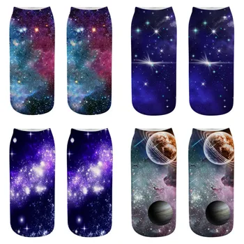 

2019 New Colorful 3D Starry Clouds Planet Universe 1 Pair Woman Men Socks Fashion Cotton Polyester Flexible Ankle Socks