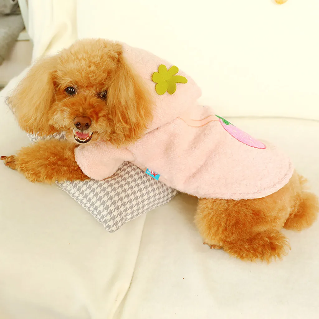 Одежда для собак Sweter Puppy маленькое большое пальто для собак крупных пород с капюшоном мультяшная собака теплая Клубничная куртка Осенняя зимняя одежда для кошек