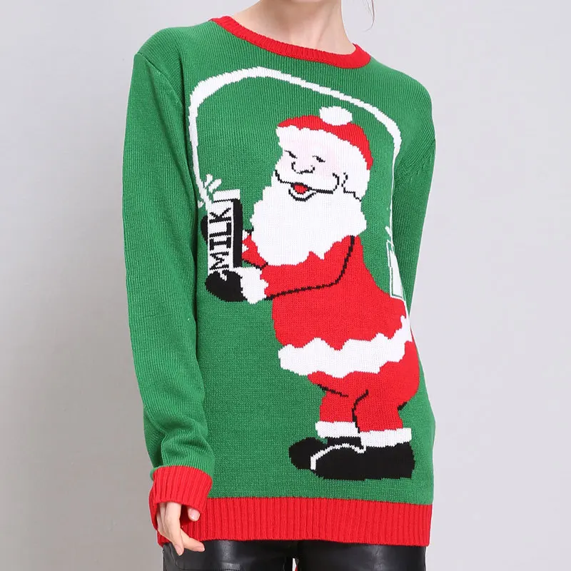 

santa womens sweaters korean cartoon pullovers full computer knitted casual sweater 2018 winter oversized pullover
