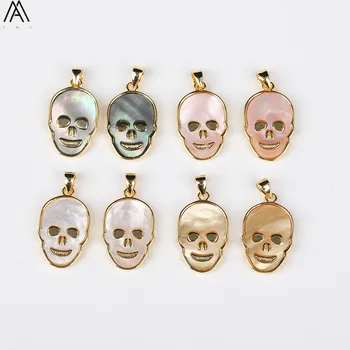 

Boho Skull Pendant Charms DIY,Plated Gold Edges Natural Pink Shell White Shell Paved Skull Pendant Necklace Making HS-25AMAB