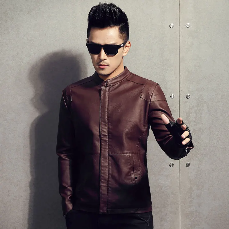 Осень и зима стиль корейский стиль Slim Fit Стенд воротник Мужская кожаная куртка Молодежный Локомотив pu кожаная куртка повседневная