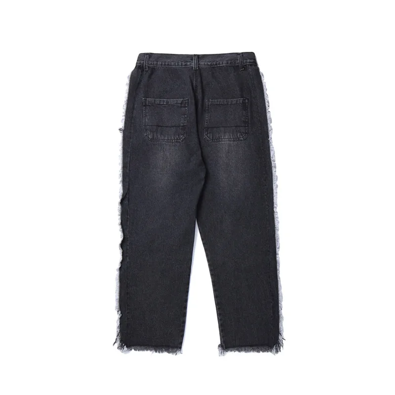 DARK ICON Side Tassel Straight Jeans Men New Fashion Denim Pants Hip Hop Pants