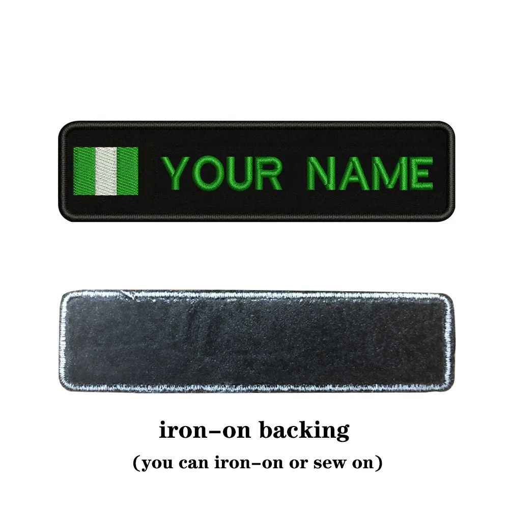Вышивка на заказ нигерийский флаг имя или заплатка с текстом 10 см* 2,5 см значок Утюг на или липучке Подложка для одежды брюки рюкзак шляпа - Цвет: green-iron on