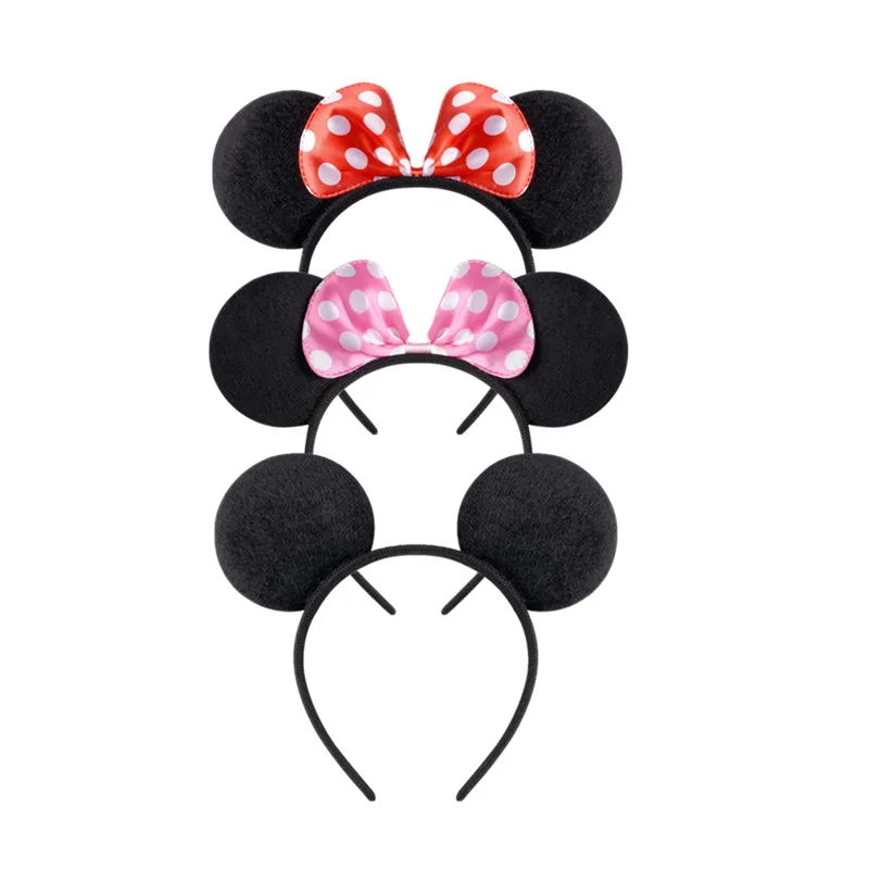 

Mickey Mouse Ears Solid Black Red Bow Headband Set Costume Deluxe Fabric Minnie Mouse Ears Headband for Party Favor Decorations