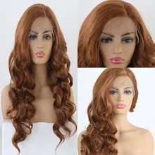 Bombshell золотисто-коричневый объемная волна Синтетический 13*3 парик фронта шнурка натуральный волос термостойкие волосы боковое расставание для женщин парики