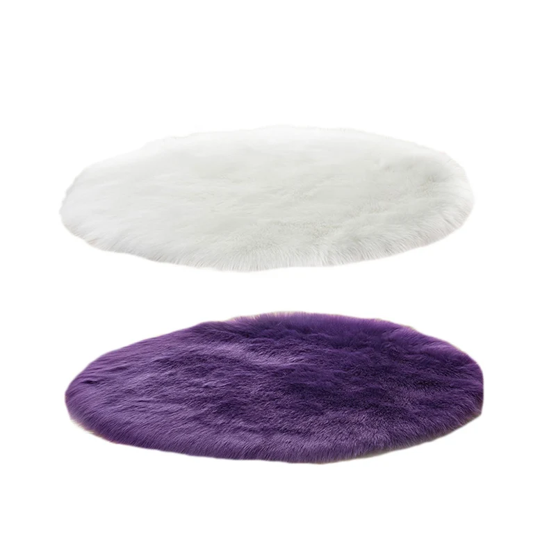

2Pcs Faux Sheepskin Wool Carpet 30 x 30 Cm Fluffy Soft Longhair Decorative Carpet Cushion Chair Sofa Mat Round - White & Purple