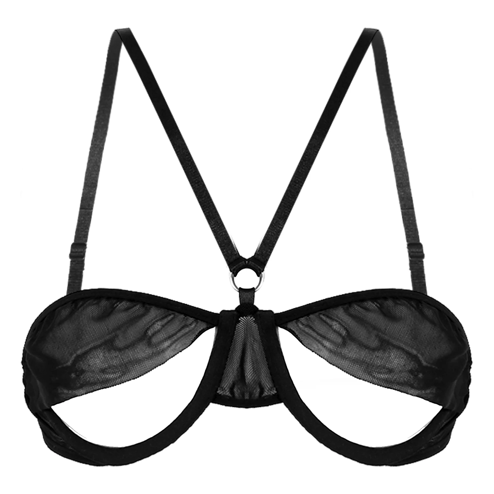 Черный бюстгальтер с косточками женское нижнее белье прозрачный сетчатый