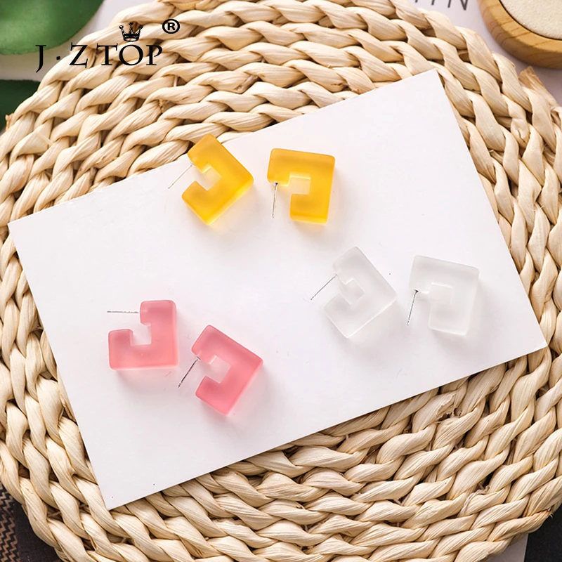 

Women Acrylic Earrings Translucent Matte Corner Square Stud Earrings Simple Geometric Earrings Candy Color Earrings