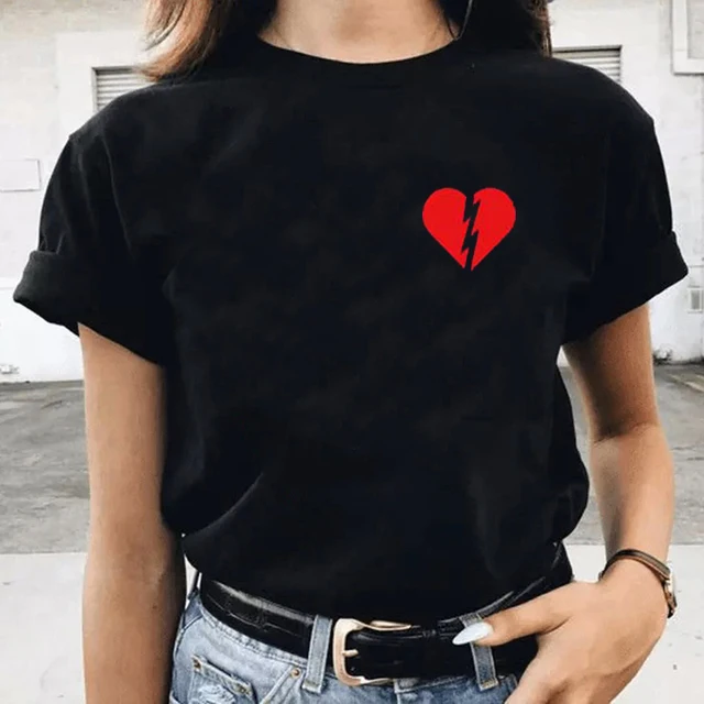 Than Heart Women's T-shirt Harajuku Love T Shirt Women Fashion Ladies Black Graphic T Shirts Women 2022 New Summer Femme Clothes JB318
