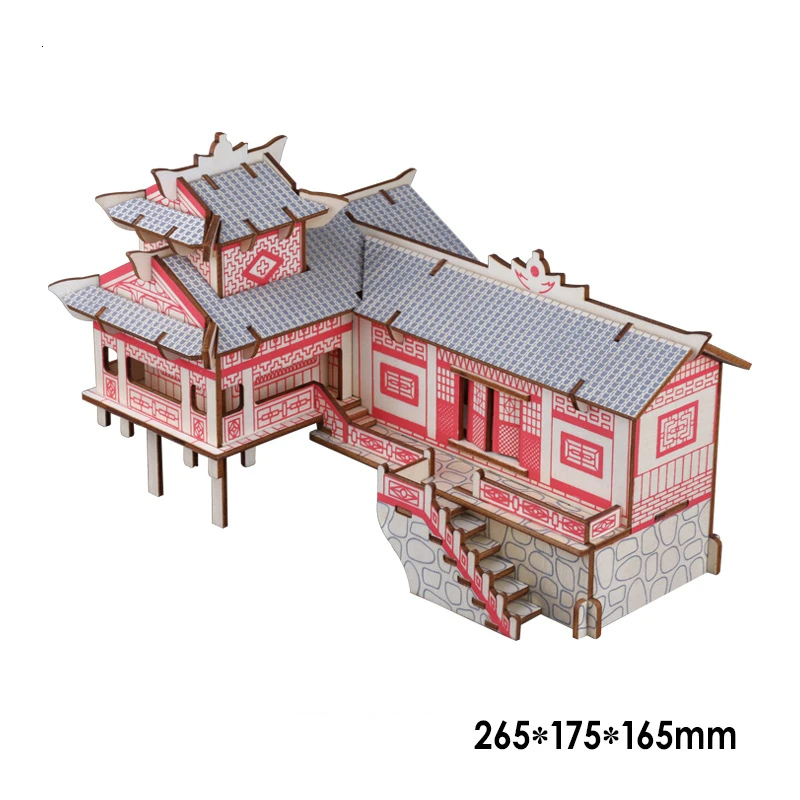 3D детская головоломка из дерева Сборная модель стереоскопический DIY Головоломка Дети Рост игры образовательные головоломки игрушки для детей подарок - Цвет: Xiangxi diaojialou