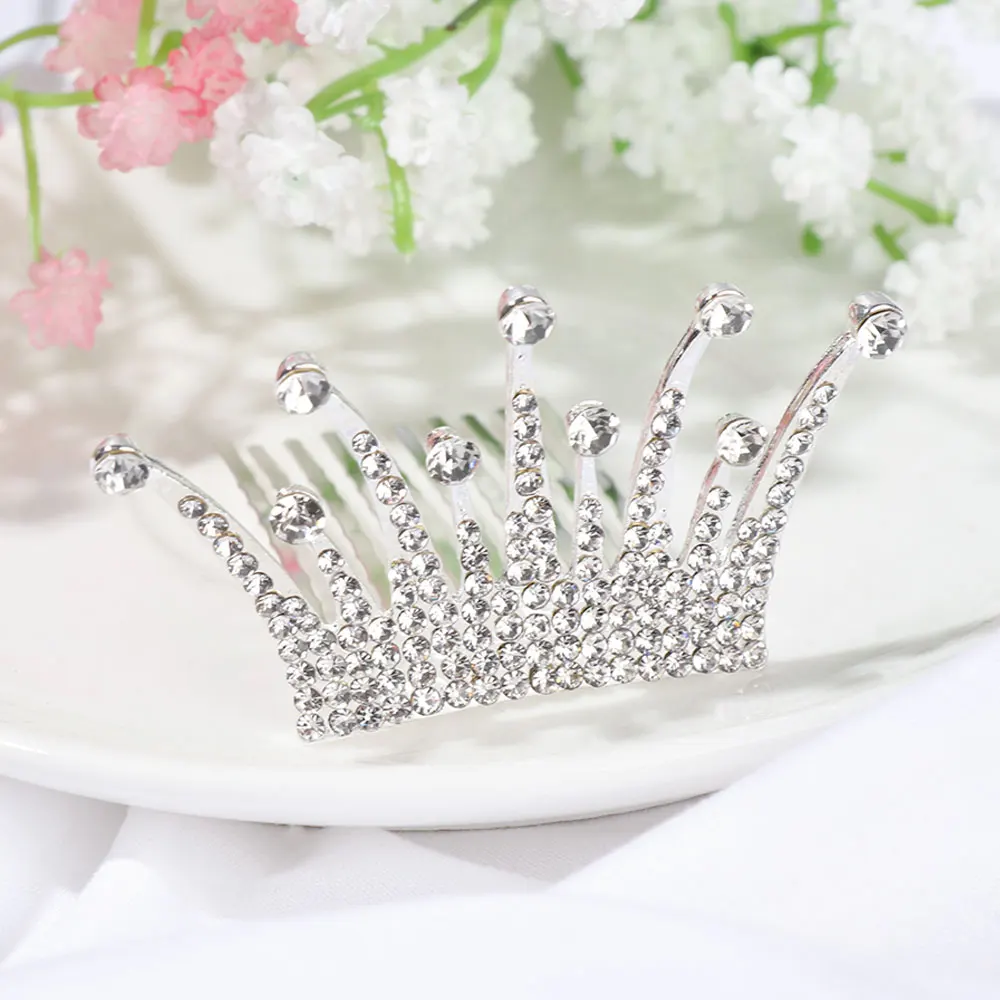 여아용 미니 티아라 헤어 클립, 크리스탈 라인석 공주 왕관 빗 의상 액세서리, 생일 파티 모자 선물, 1PC