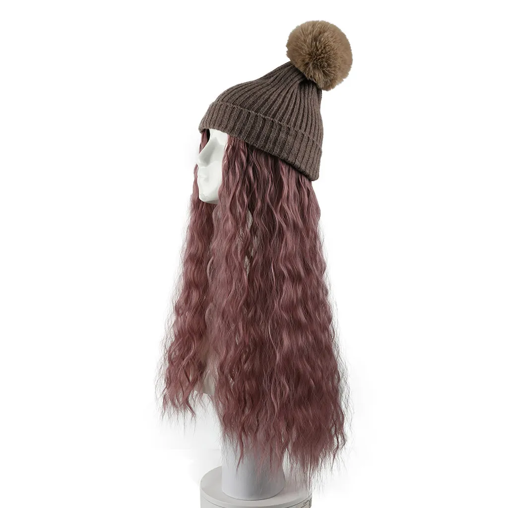 Feitong Women Beanie Wig Hat Long Curly Wig Cap Long Hair Baseballs Cap Casual Cool Girl Hat With Wig шапка женская