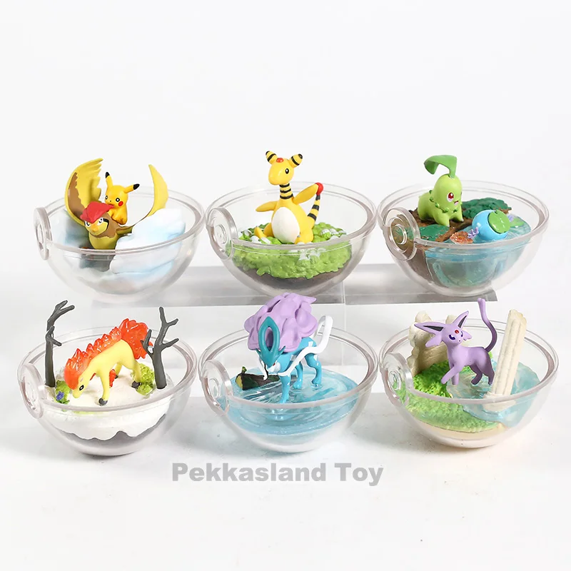 Новинка, 6 коробок/набор, прозрачный шар Pika Chikorita Articuno Eevee pkm, фигурки, игрушки, милая модель комнаты, украшение для детей