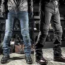 Calça jeans antiga masculina, calça clássica masculina de proteção para motocicleta com 4 almofadas para proteção do joelho