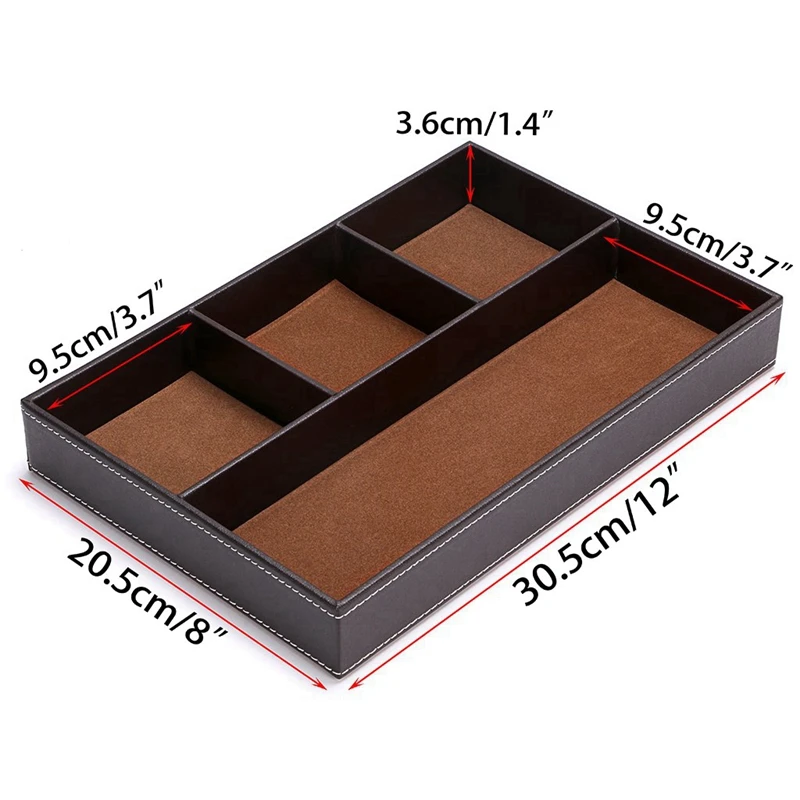 4 Slots Desk Drawer Organizer Pu Leather Drawer Storage Organizer Divider for Office Desk Supplies 