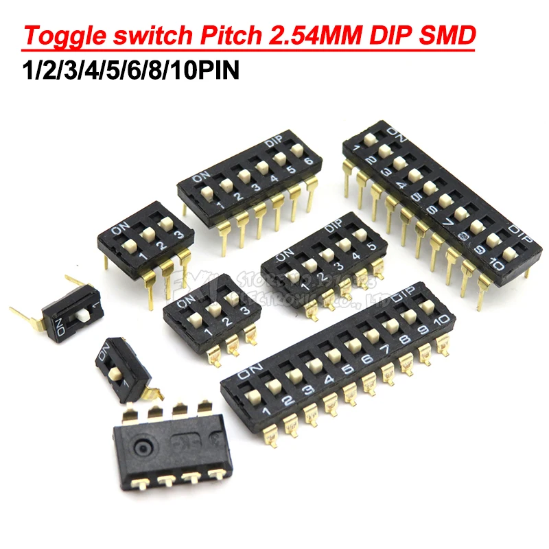 5 шт. переключатель DIP SMD 1/2/3/4/5/6/8/10PIN разъем 1 2 3 4 6 8 10 бит шаг 54 мм черный