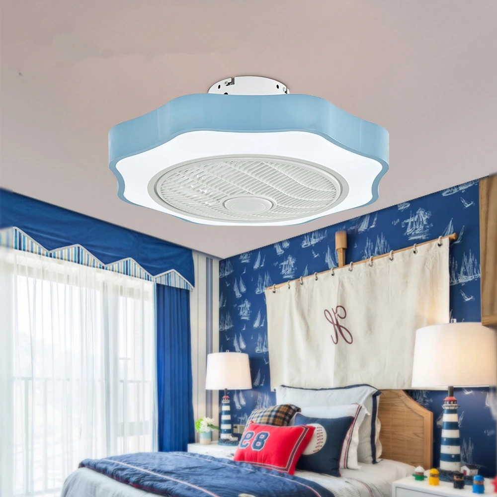

Modern Nordic Simple Ceiling Fan Light Acrylic LED Smart Mute Remote Dimming AC 220V Children's Bedroom Ceiling Light