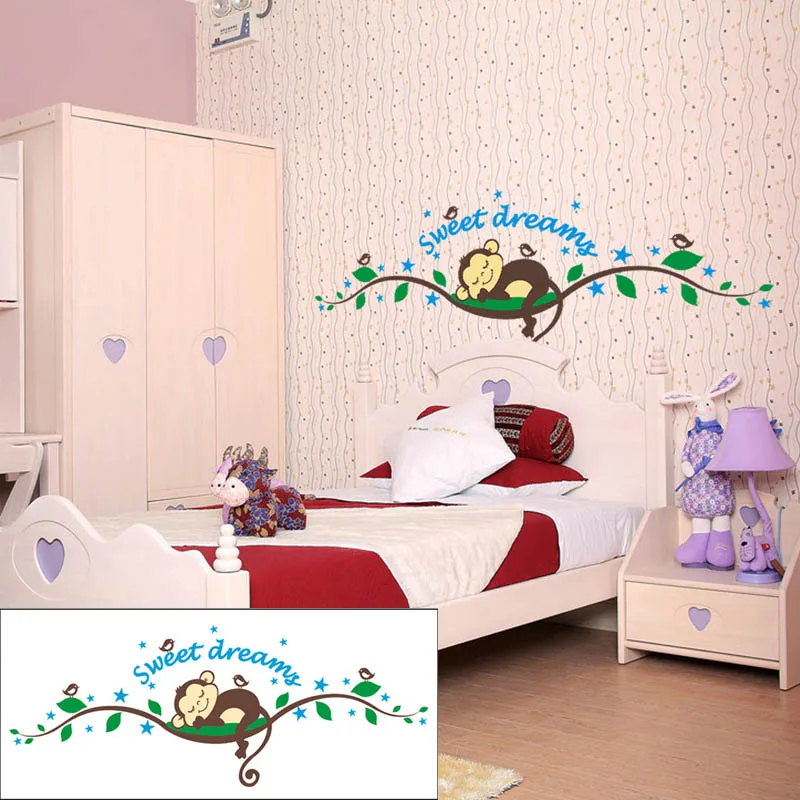 PVC Waterproof Sweet Dream Monkey Wall Sticker Decorative Kids Cartoon Children's Room | Дом и сад