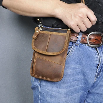 

Fashion Real Genuine Leather Hook Small Waist Cross-body Bag 6" Summer Cigarette Case Phone Fanny Waist Belt Bag Pack 8301-d