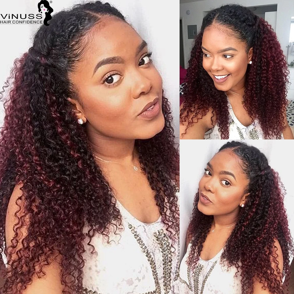 

Kinky Curly Ombre 1B/99J 13x6 Lace Front Human Hair Wigs For Black Women Pre Plucked Curly Human Hair Wig Bleache Curly wigs