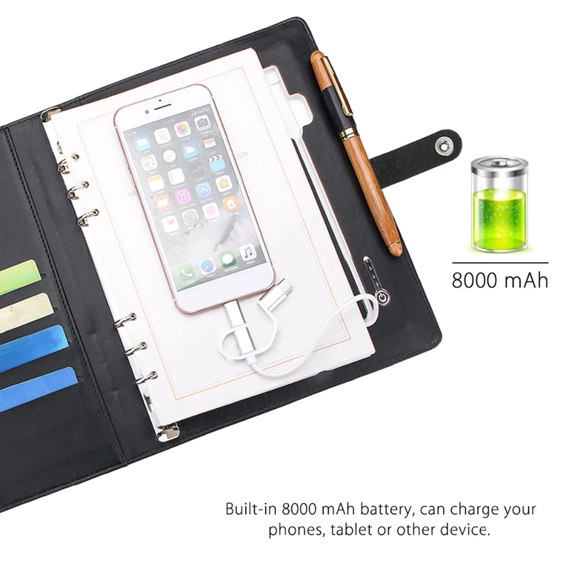 Бизнес Note Book многофункциональная A5 power Book 8000 MAh power Bank Qi Беспроводная зарядка записная книжка в переплете дневник планировщик