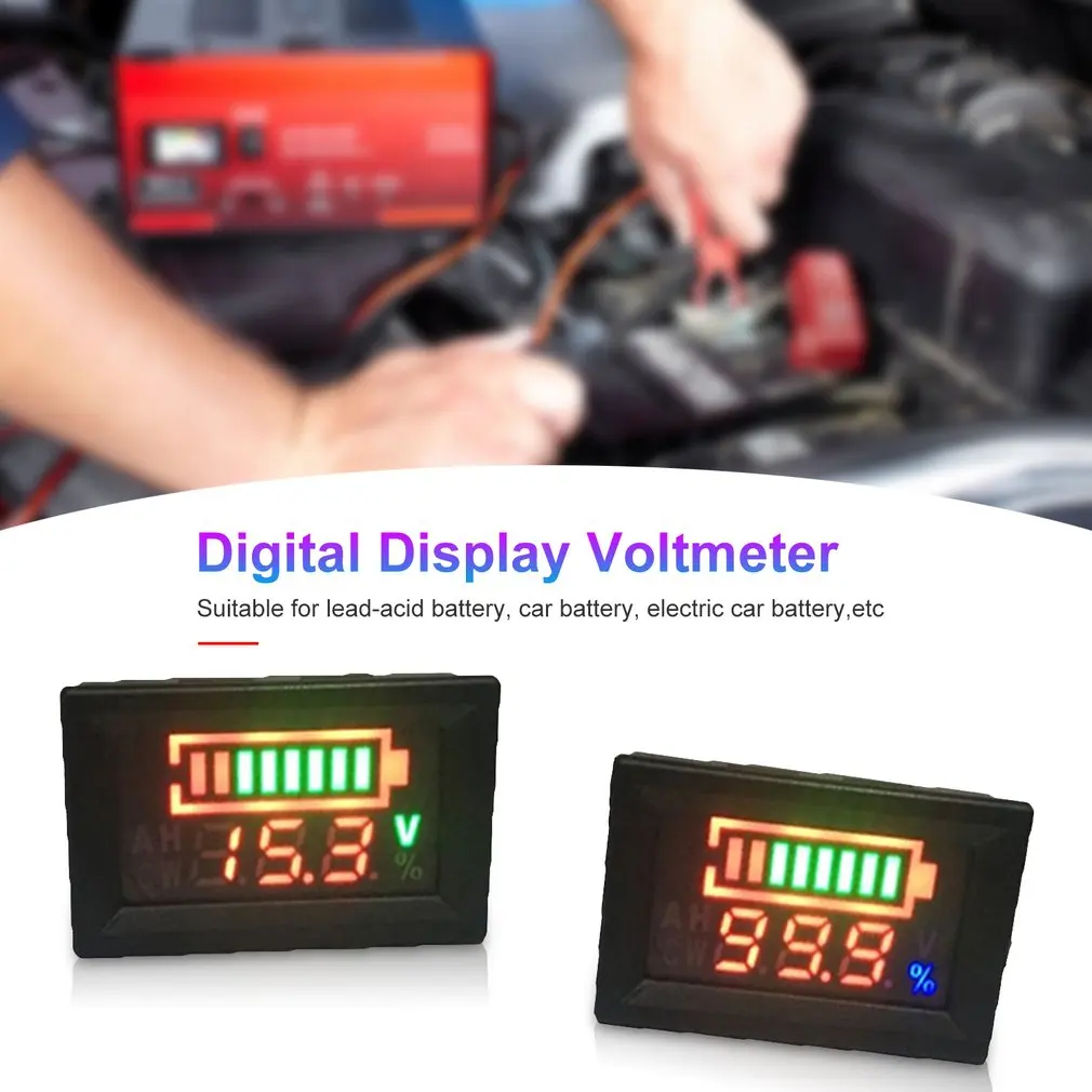6-100V Dual Display Voltmeter Lead Acid Battery Percentage Digital Voltage Power Meter Anti-reverse Connection
