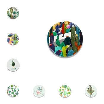 

Lychee 3D Cactus Fridge Magnets Glass Cabochon Refrigerator Magnet Round Crystal Home Decoration
