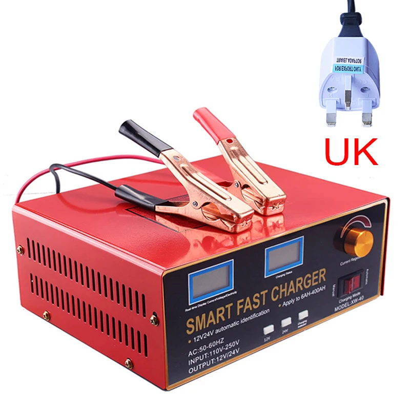 UK Английский ЖК-дисплей Дисплей 600W 25A умный автоматический 12 V/24 V автомобиль хранения Батарея Зарядное устройство интеллигентая(ый) ремонт импульса для свинцово-кислотный Батарея - Цвет: UK