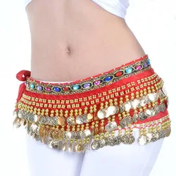 228 Coins Fancy Rhinestone Women's Belly Dance Waist Chain Costume Hip Scarf With Sequins Wrap Skirt Music Festival Clothing