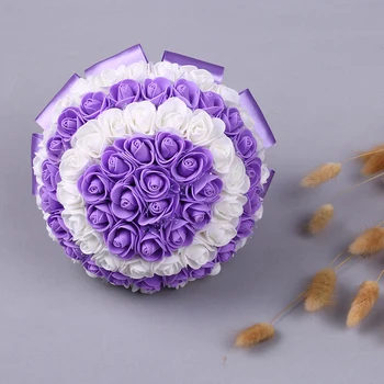 

New 21cm Wedding Bridal Bouquet PE Foam Purple + White Artificial Rose Flower Bouquet for Bride Wedding Supplies