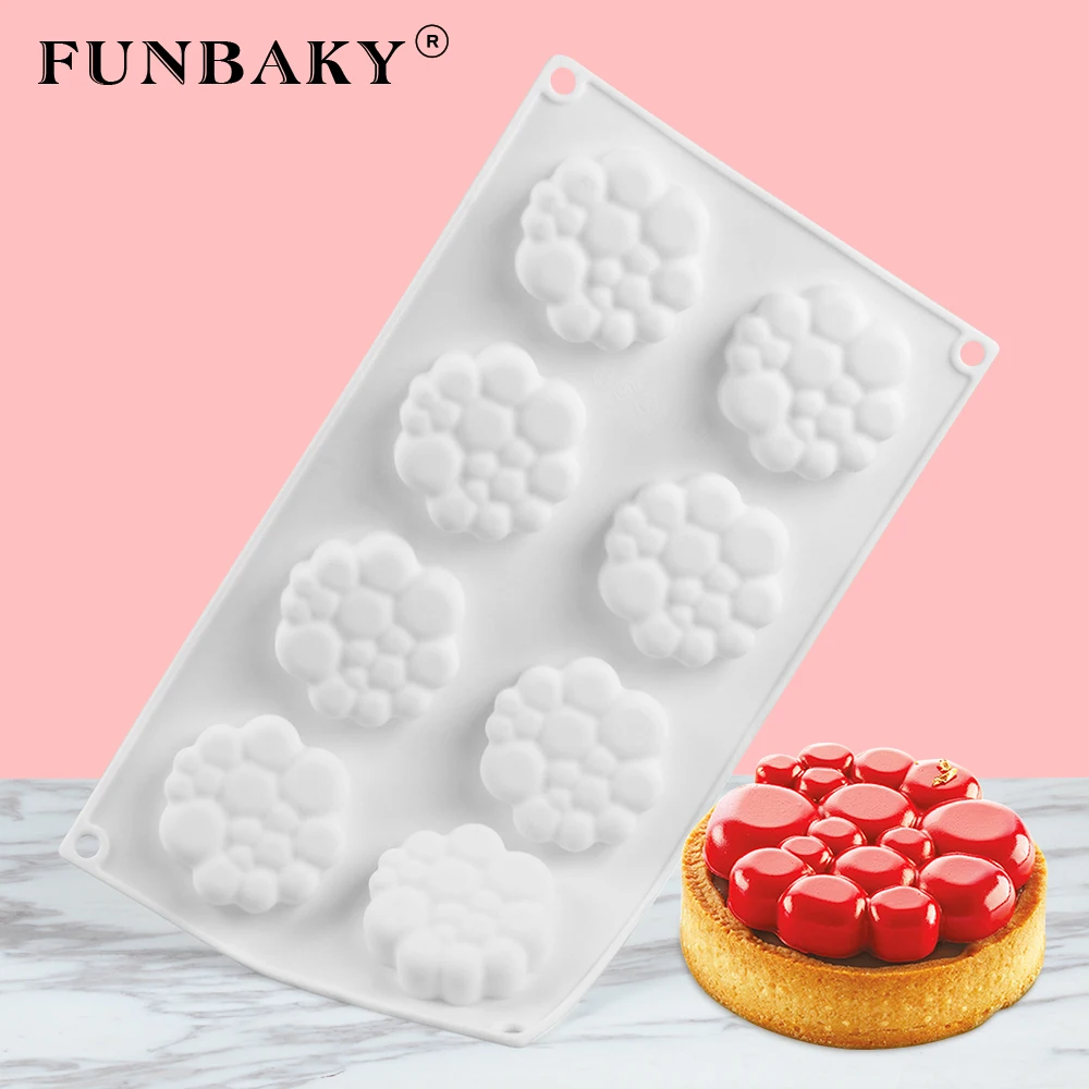 

FUNBAKY 8 Cavity Tart Shape 3D Round Silicone Molds Cake Decorating Tools For Baking Jelly Pudding Mousse Bakeware Moulds