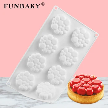 

FUNBAKY 8 Cavity Tart Shape 3D Round Silicone Molds Cake Decorating Tools For Baking Jelly Pudding Mousse Bakeware Moulds