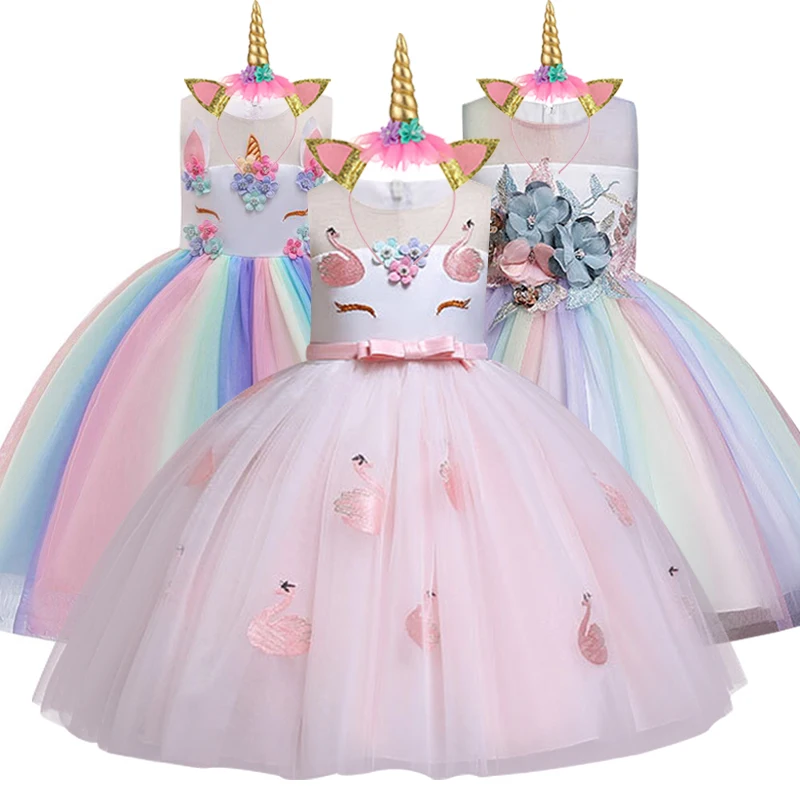 

New Unicorn Dress for Girls Embroidery Ball Gown Baby Girl Princess Birthday Dresses for Party Costumes Children Clothing