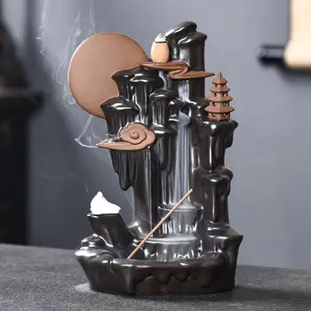 

Zen Ceramic Backflow Incense Burner Purple Sand Smoke Waterfall Incense Holder Incensory Aroma Smoke Censer Zen Room Joss Holder