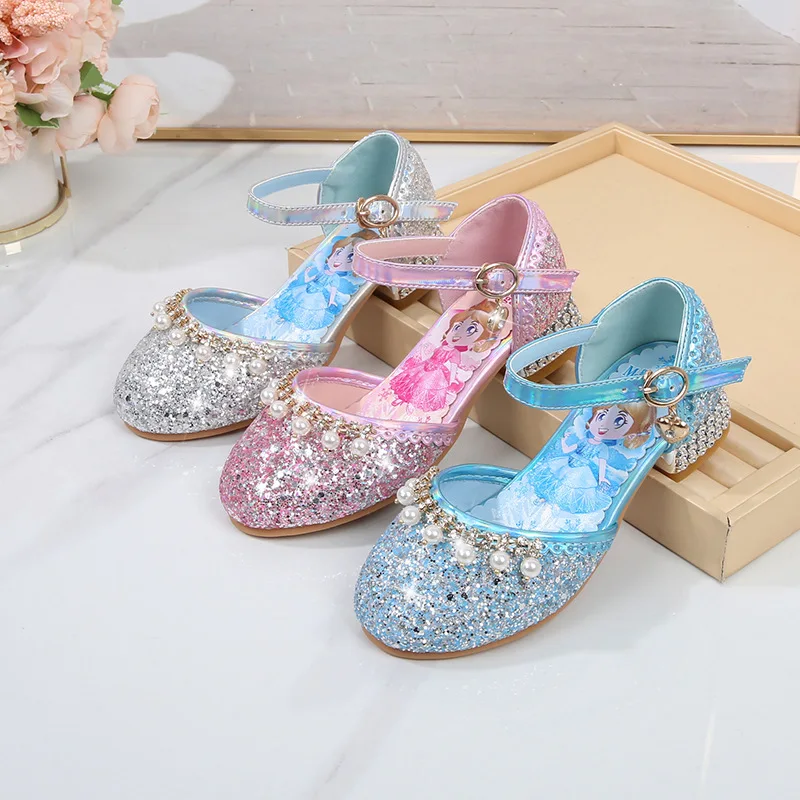 Disney Elsa Girls Princess Shoes Spring 2021 Children's Korean Crystal Shoes Little Girl Model Show High Heels Sandal Infantil 2021 new disney jelly mickey minnie boys and girls shoes non slip breathable children s sandals transparent melissa infantil