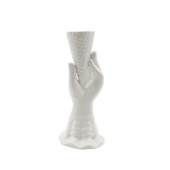 

Sales White Ceramic Hand Holding Ice Cream Ornaments Figurines Art Desktop Little Vase Living Room Porch Bedroom Flower Cute Pot