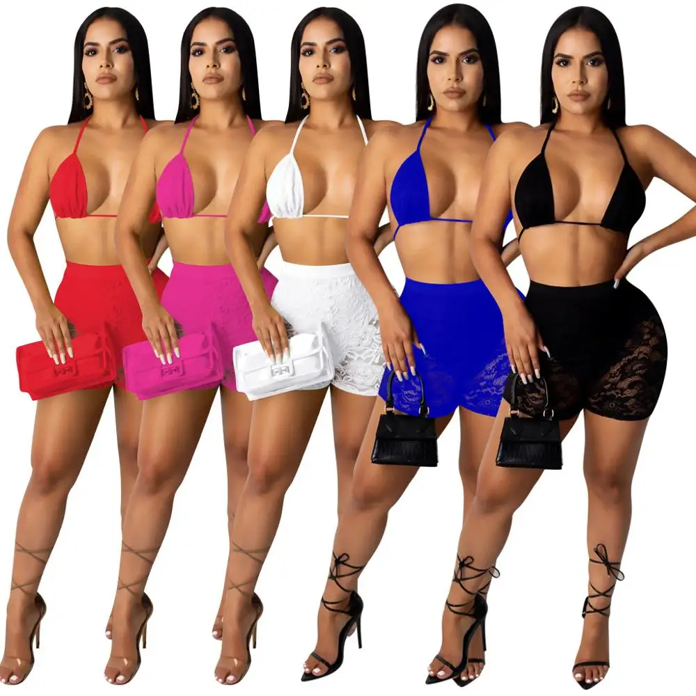 

New Lace Bikini Women Swimwear High Waist Strapless Sexy Bikini Pure Color Women Swimsuit Bathing Suit F963