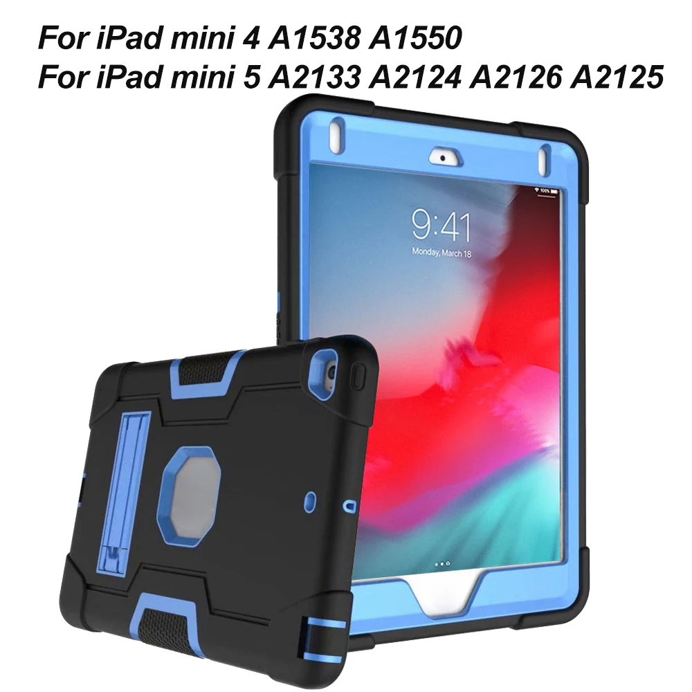 Shockrpoof чехол с подставкой для IPad Mini 1 2 3 4 5 A2133 A1538 A1599 A1489 A1432 PC силиконовый сверхпрочный чехол для планшета - Цвет: Black Blue mini4 5