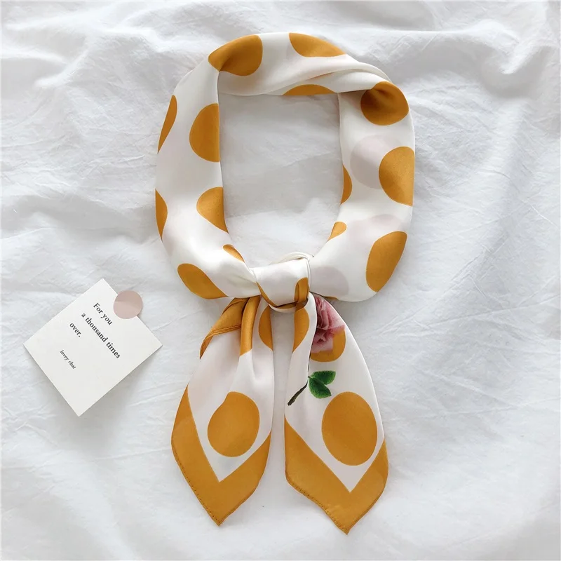 Luna&Dolphin Women Spring  Square Scarf 70X70CM Green Dot Rose Cartoon Chiffon Silk  Elegant Flower Camera Headband Hair Bandana 4