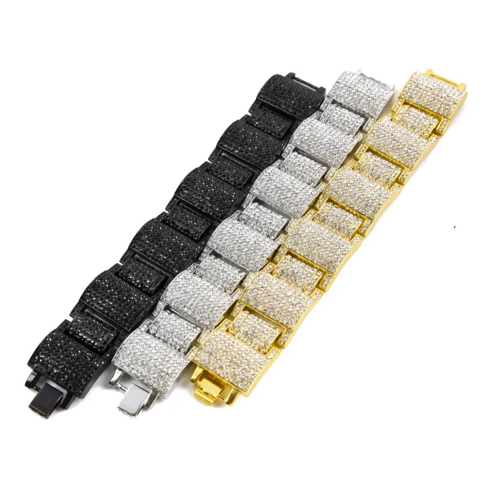 Золото Льдом Кристалл MicroPave Bling хип-хоп регулируемый браслет 3 вида цветов для мужчин