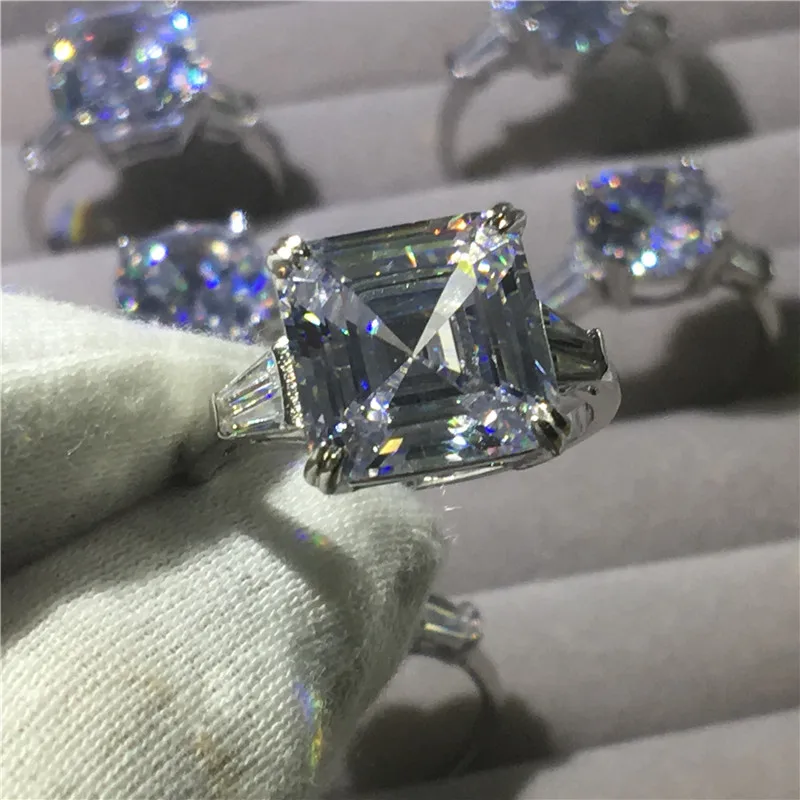 Choucong модное кольцо Asscher cut 12 мм AAAAA cz 925 пробы Серебряное обручальное кольцо кольца для мужчин и женщин ювелирные изделия
