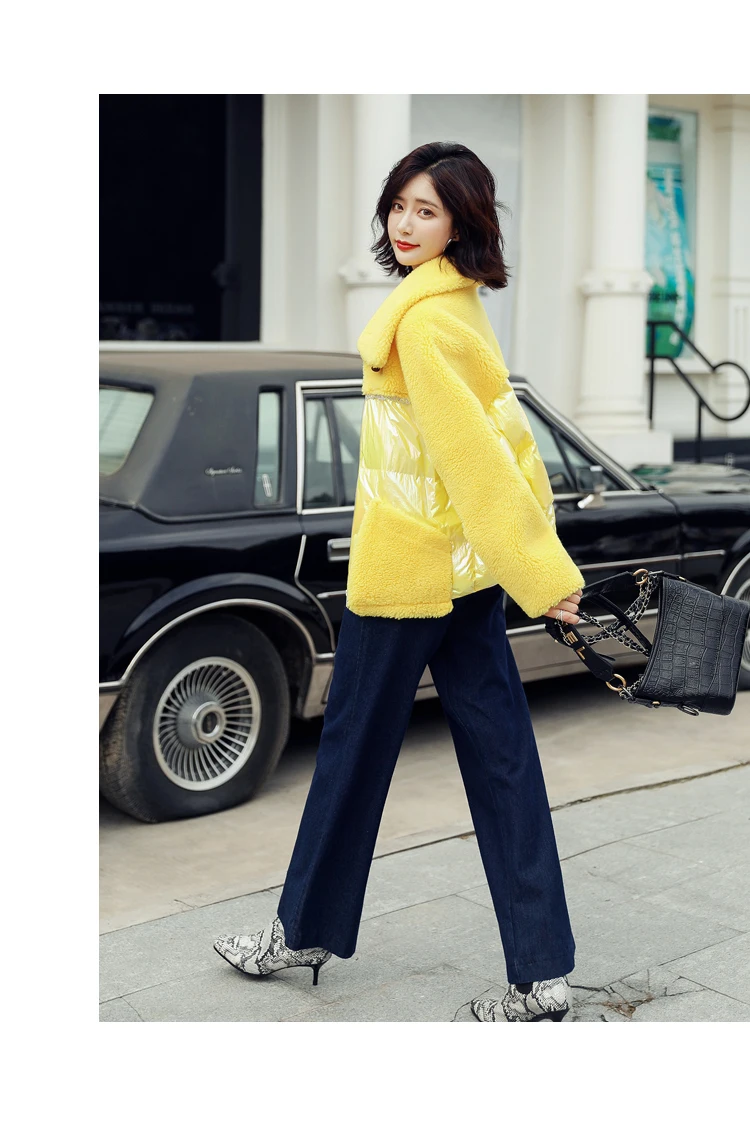 Top Quality White Duck Down Loose Jackets Women Jacket Fashion Yellow Color Fleece Material Ladies Collar Winter Warm Short Coat